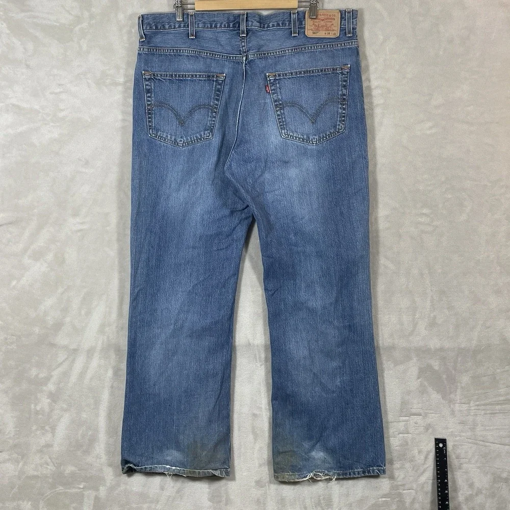 Vtg Levis 567 Low Loose Boot Jeans Mens 38x32 (fit 40x32) Distressed Y2K Faded